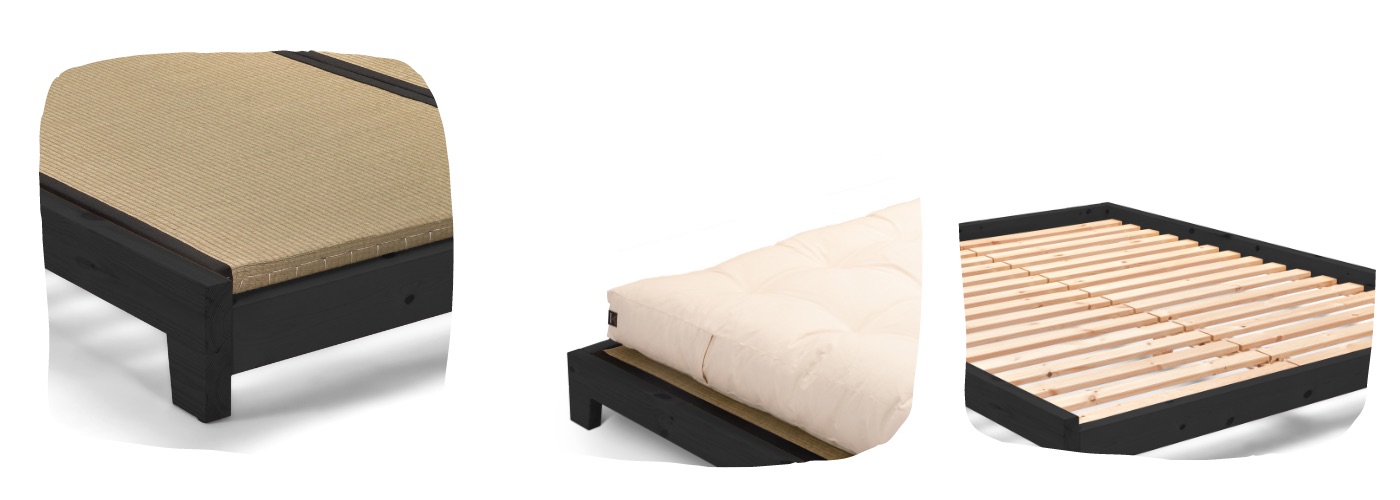 Details van het bed Futon Aischa