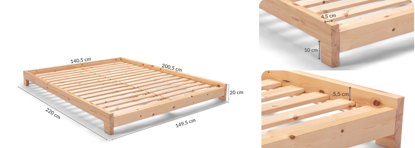 Afmetingen Bed Futon Aischa 140cm