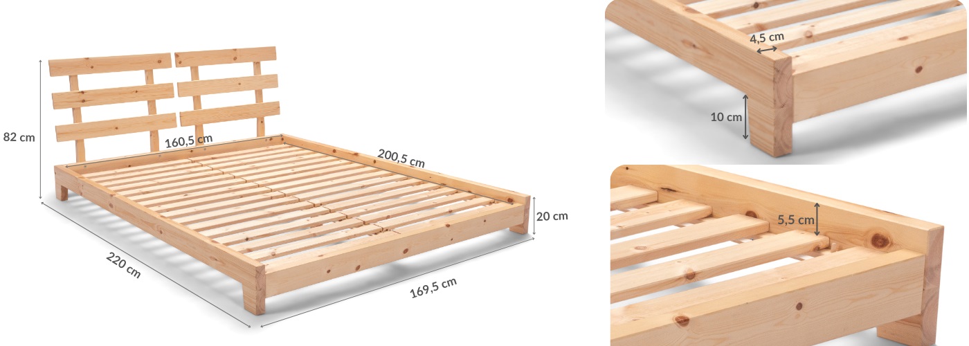Afmetingen Bed Futon Aischa 160cm