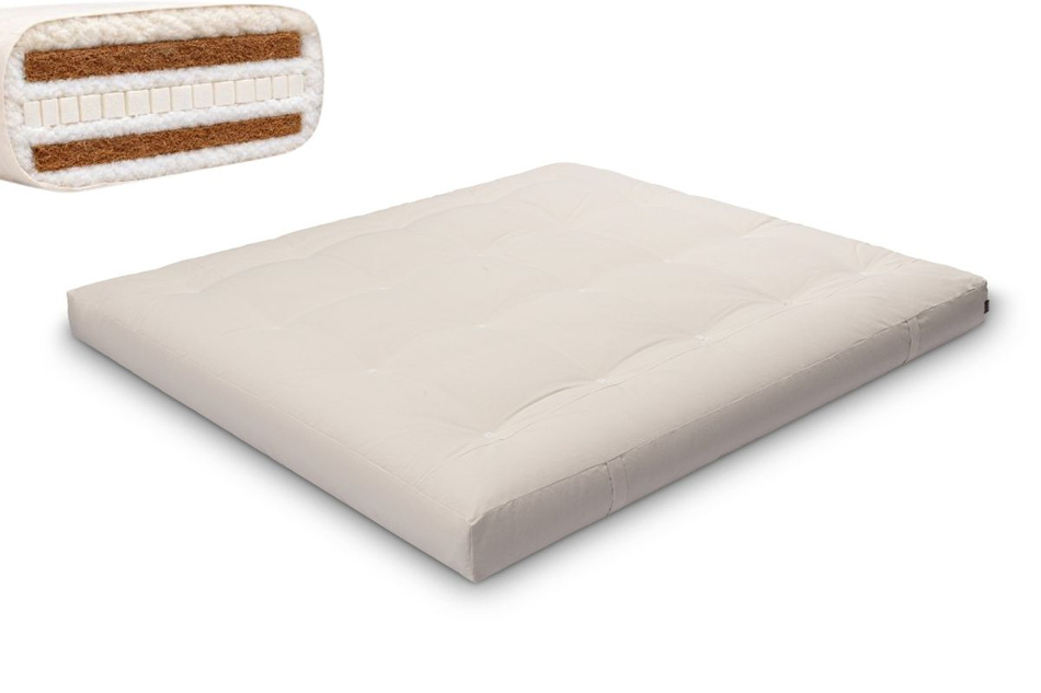 Matras 180x200 natuur met wol, latex en 2x kokos - Futon Pascall Comfort Wool Hard Ecru
