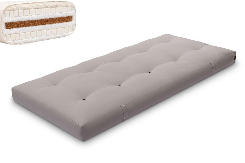 Matras 90x200 natuur met wol, kokos en 2x latex - Futon Pascall Comfort Wool Grijs