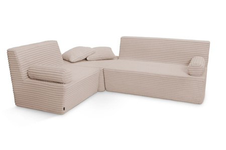 Hoekbank met slaapfunctie Flexio - Pascall - ribfluweel beige