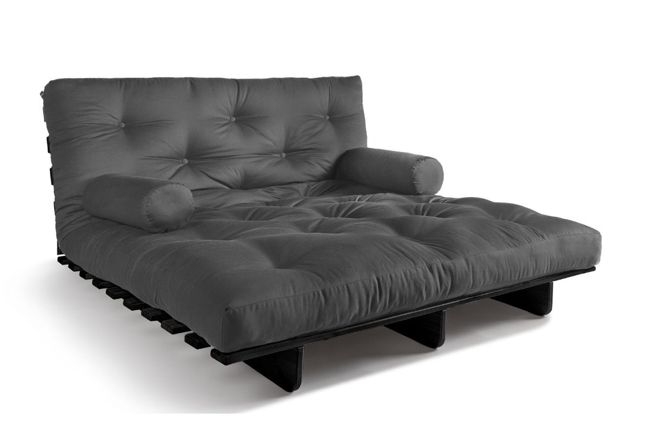 Slaapbank 140x200 - Slim Exclusive Black - Pascall Futon Grijs