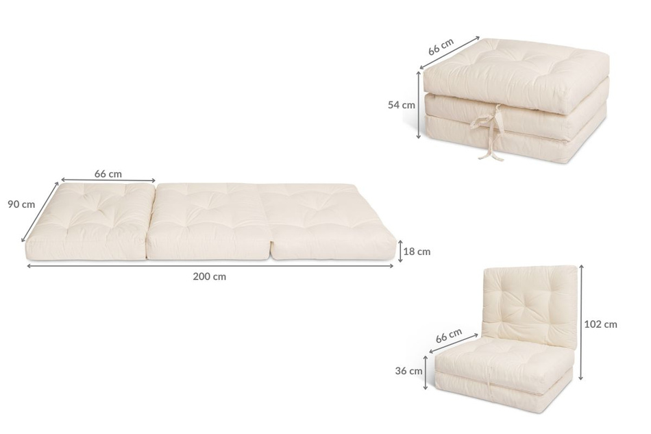 Vouwmatras 90x200 - Futon Pascall Flex Natural Khaki
