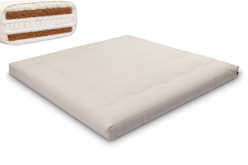 Matras 200x200 natuur met wol, latex en 2x kokos - Futon Pascall Comfort Wool Hard Ecru