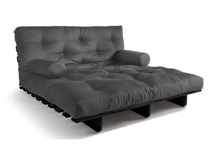 Slaapbank 140x200 - Slim Comfort Black - Pascall Futon Grijs