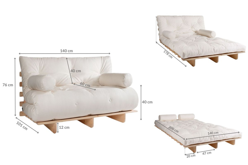 Opvouwbare bank 140x200 - Slim Basic Black - Pascall Futon Dove Ash